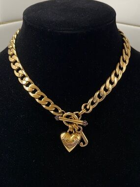 Juicy Couture Gold Tone Chunky Chain Heart J Charm Necklace